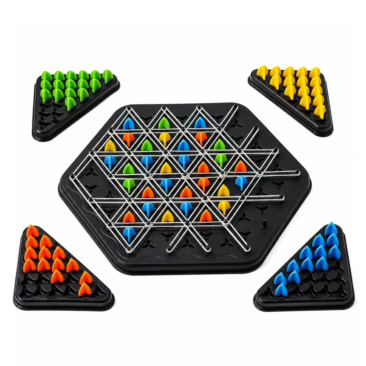 Jogo Chain Triangle Chess Tabuleiro Xadrez Triângulo Estratégico Elástico | Jogo de Tabuleiro, 4 Jogadores, Peças Coloridas, Estratégia e Raciocínio, Para Toda a Família
