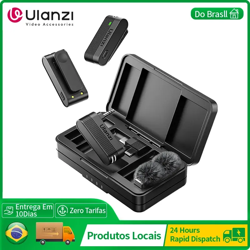 Ulanzi A100 Microfone de lapela sem fio para iPhone 16 15 Pro Max Câmera Gravação de som Monitoramento em tempo real
