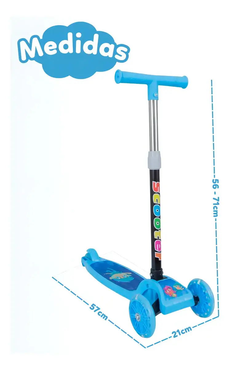 Patinete Infantil 3 Rodas com Led/Dobrável Menino/Menina thumbnail 2
