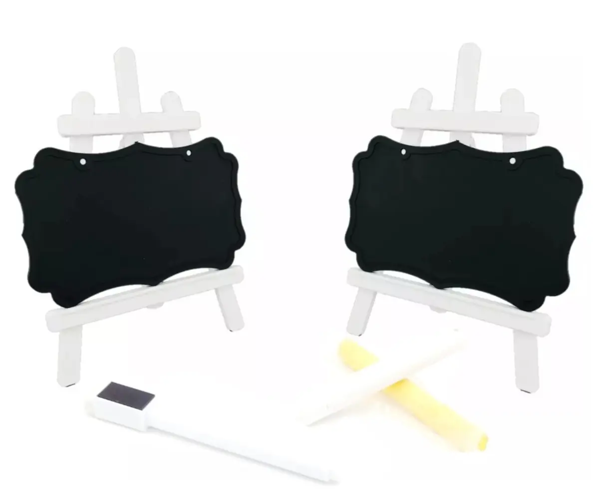 10 Mini Lousa Preta Plástica com Cavalete Plástico para Decoração de Festas, Mimos, Lembrancinhas e Buffet (Branco)