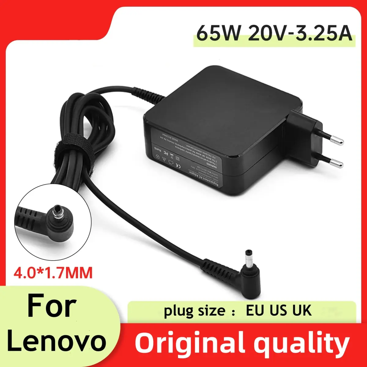 Carregador portátil para Lenovo IdeaPad, Adaptador AC, 330s, 320, 100-15, B50-10, YOGA 710, 510-14ISK, Redmibook 14, 13, 20V, 3.25A, 65W, 4x1,7mm