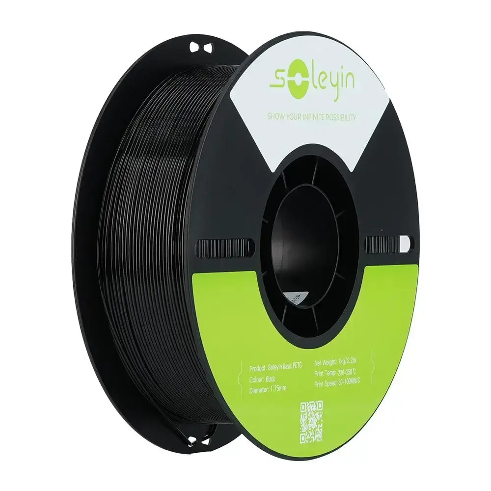 Filamento para impressora 3D Creality Soleyin Basic PETG, 1,75 mm, 1 kg, materiais de consumo para impressão 3D, cor preta, materiais renováveis.