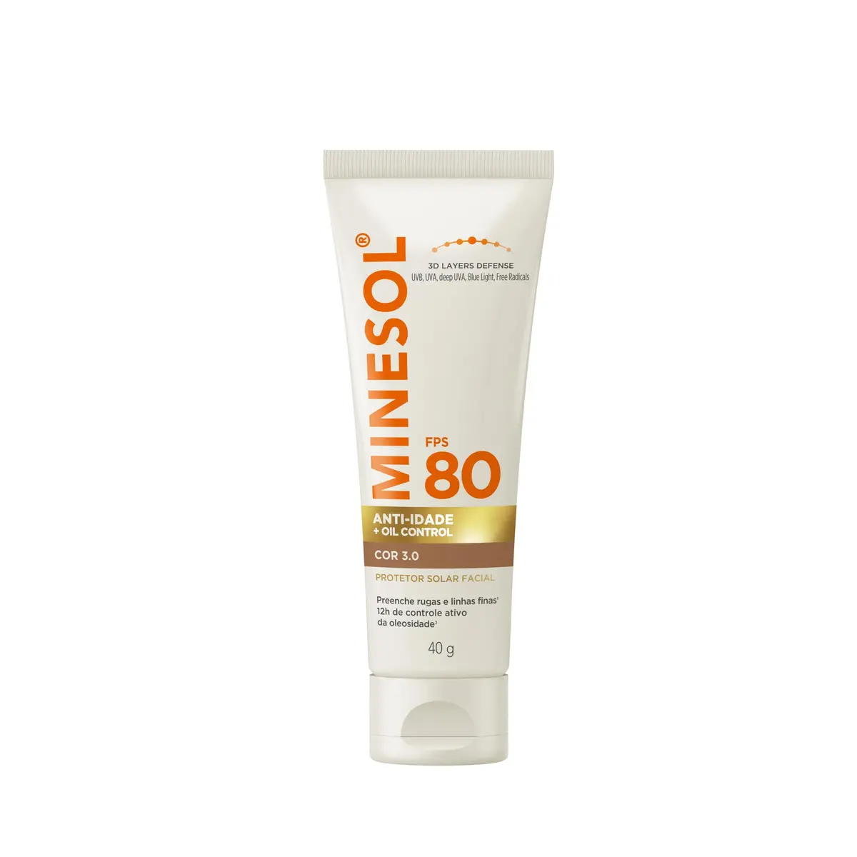 Protetor Solar Facial MINESOL® Anti-idade + Oil Control FPS 80 Cor 3.0, 40g