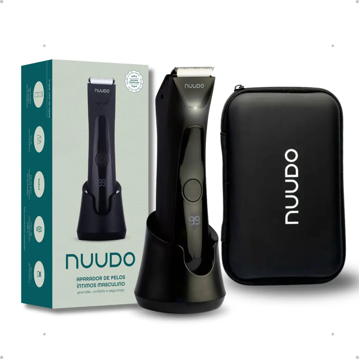 Aparador elétrico de pelos masculino íntimo da Nuudo à prova d'água com estojo e lâminas de cerâmica praticidade e segurança, sem se preocupar com cortes e beliscões