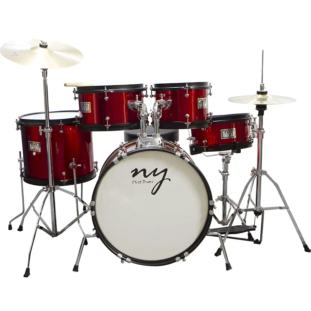Bateria Acústica Infantil Junior 2T Vermelha com Banco New York