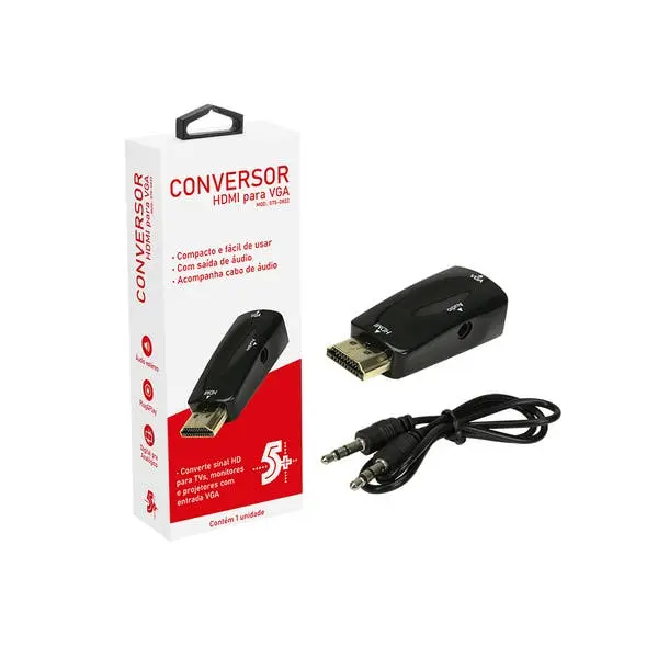 Adaptador Conversor Hdmi Para Vga Com Saída P2 De Áudio 5+ - 1