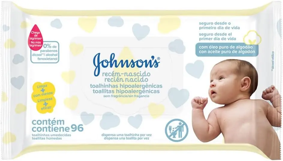Lenços Umedecidos Johnson's Baby Recém-Nascido, 96 Unidades