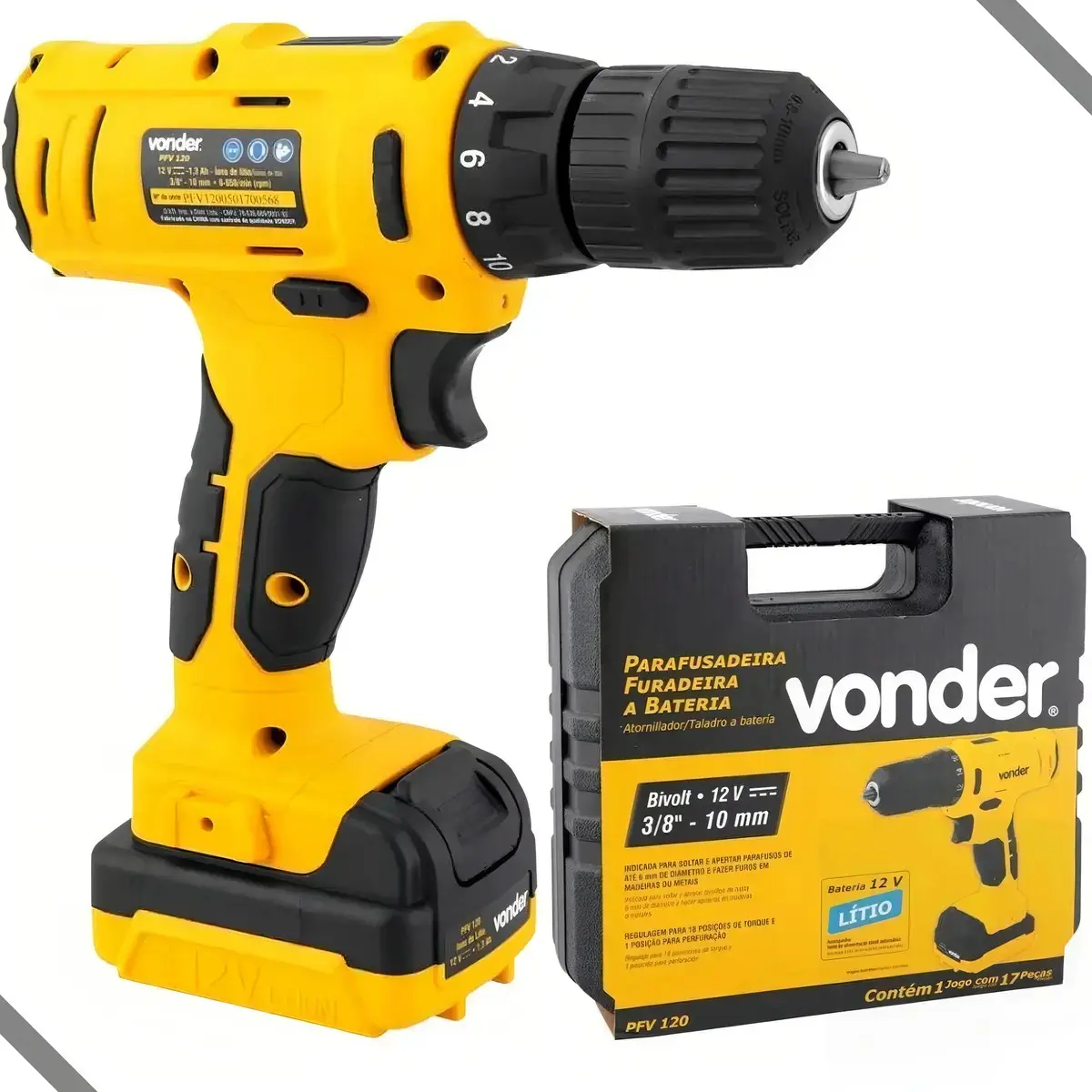 Parafusadeira Furadeira A Bateria Vonder Pfv120 Cor Amarelo Frequência 50hz 60hz Bivolt - 1