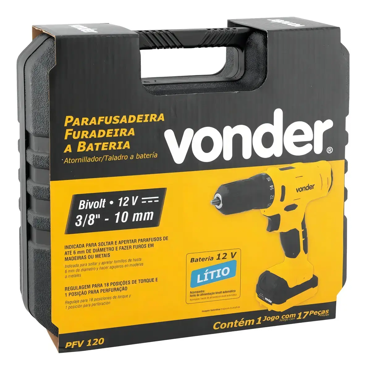 Parafusadeira Furadeira A Bateria Vonder Pfv120 Cor Amarelo Frequência 50hz 60hz Bivolt thumbnail 5