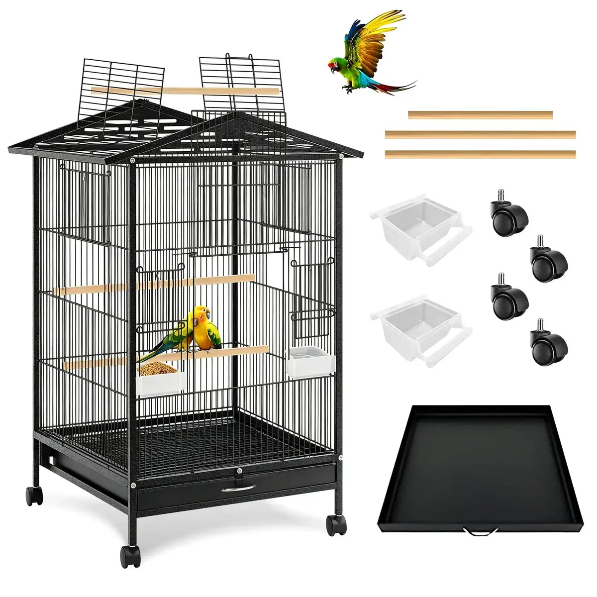 Gaiola viveiro para calopsitas periquito de colar 97x46x46cm Nexmidiopet preto - 1