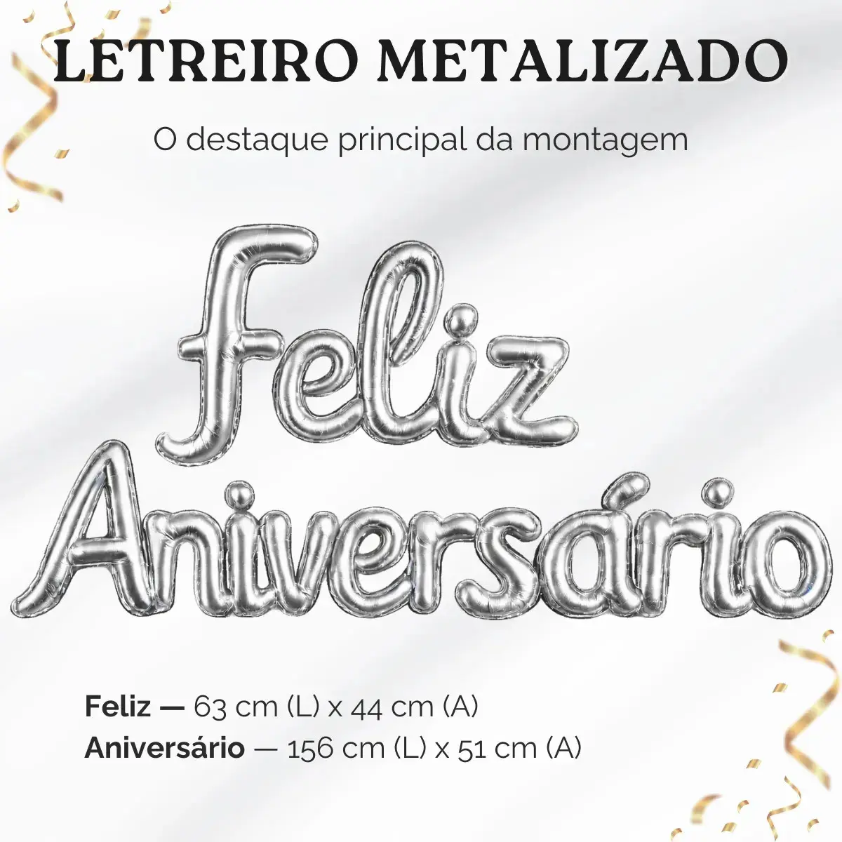 Kit Balão Feliz Aniversário Festa Cortina Faixa Decoração Prata thumbnail 3