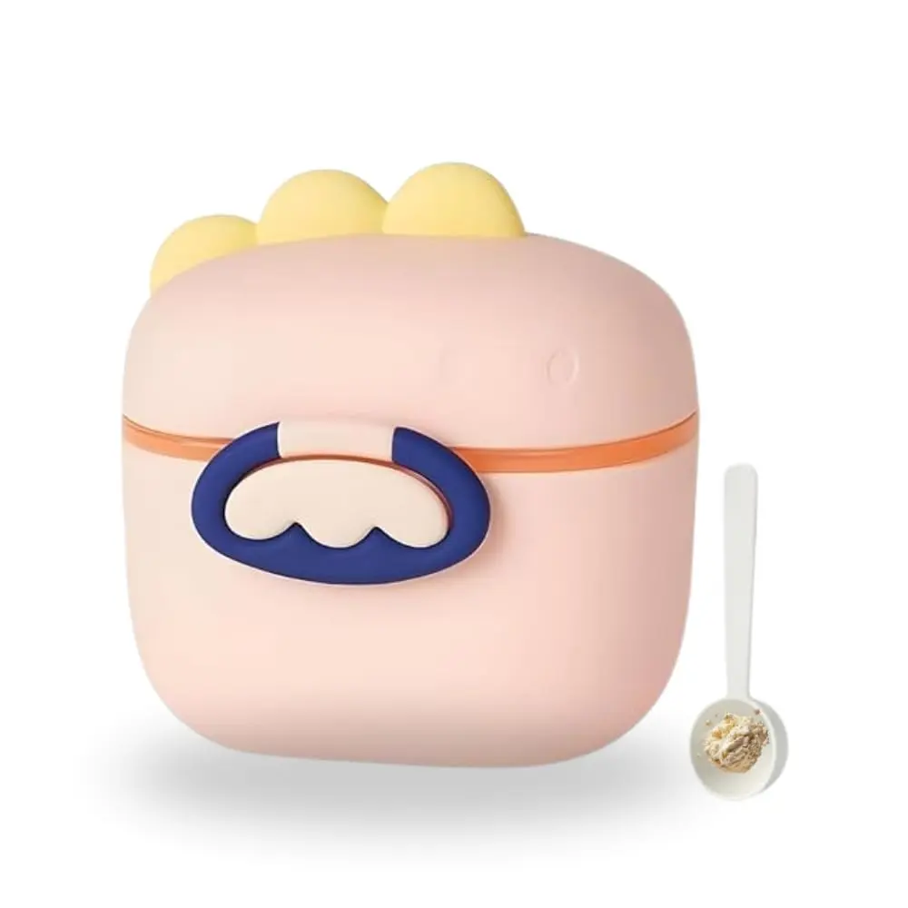 Porta Leite em Pó 400ml com Colher Dosadora Dinossauro, Trava de Segurança, Anel de Silicone Antivazamento, BPA Free, Ideal para Viagem, Passeio e Uso Diário (ROSA)