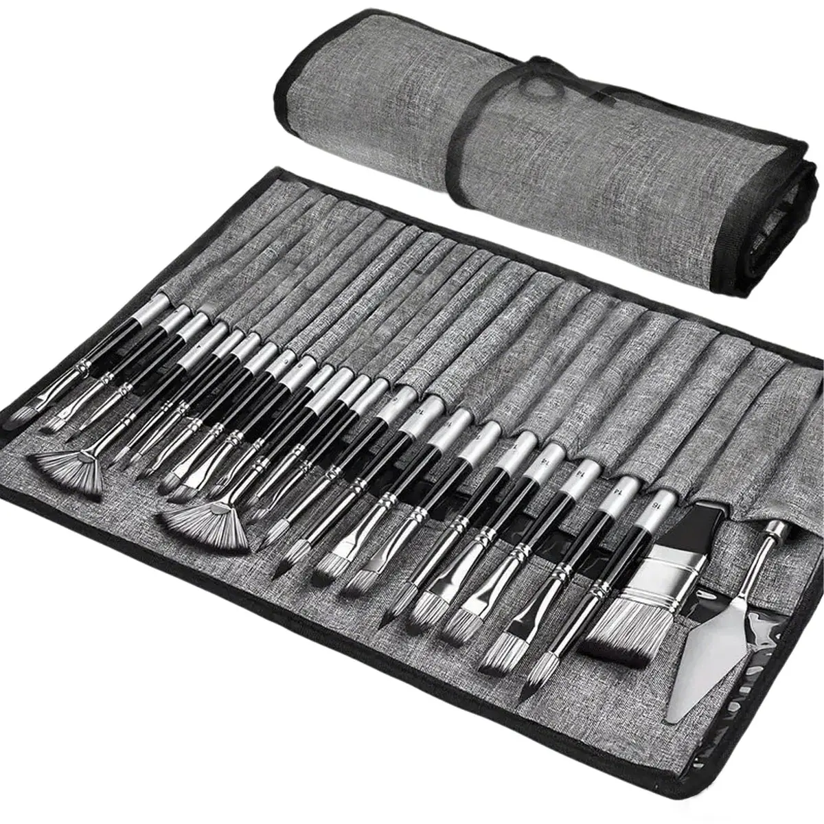 GODREAM Kit Pincel para Pintura em Tela 24 Peças com Estojo Portátil | Kit Pincel para Aquarela, Tinta Guache, Oleo, Acrilica e Artesanato, Presente Criativo para Menino e Menina