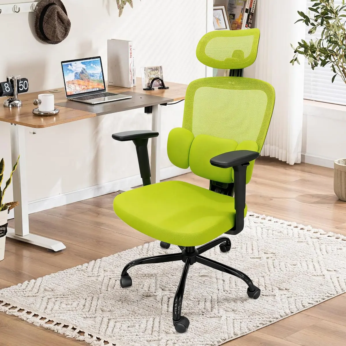 Cadeira de Escritório Ergonômica para Home Office com Certificação NR-17, Apoio Lombar Ajustável em 3 Seções, Braços 3D, Assento Confortável e Encosto em Tela Respirável (Verde)