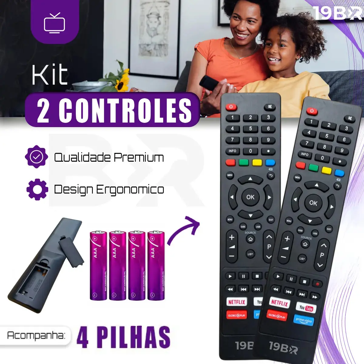 Kit 2 Controle Remoto Para Tv Philco Smart 4k Teclas Netflix, Youtube, Globoplay E Prime Video thumbnail 2