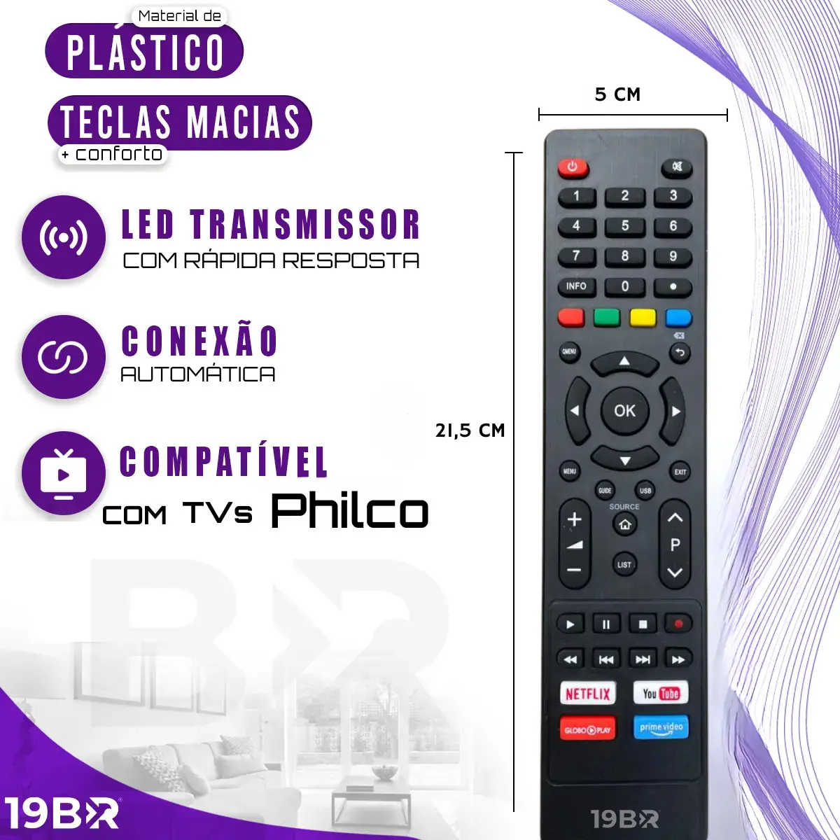 Kit 2 Controle Remoto Para Tv Philco Smart 4k Teclas Netflix, Youtube, Globoplay E Prime Video thumbnail 3