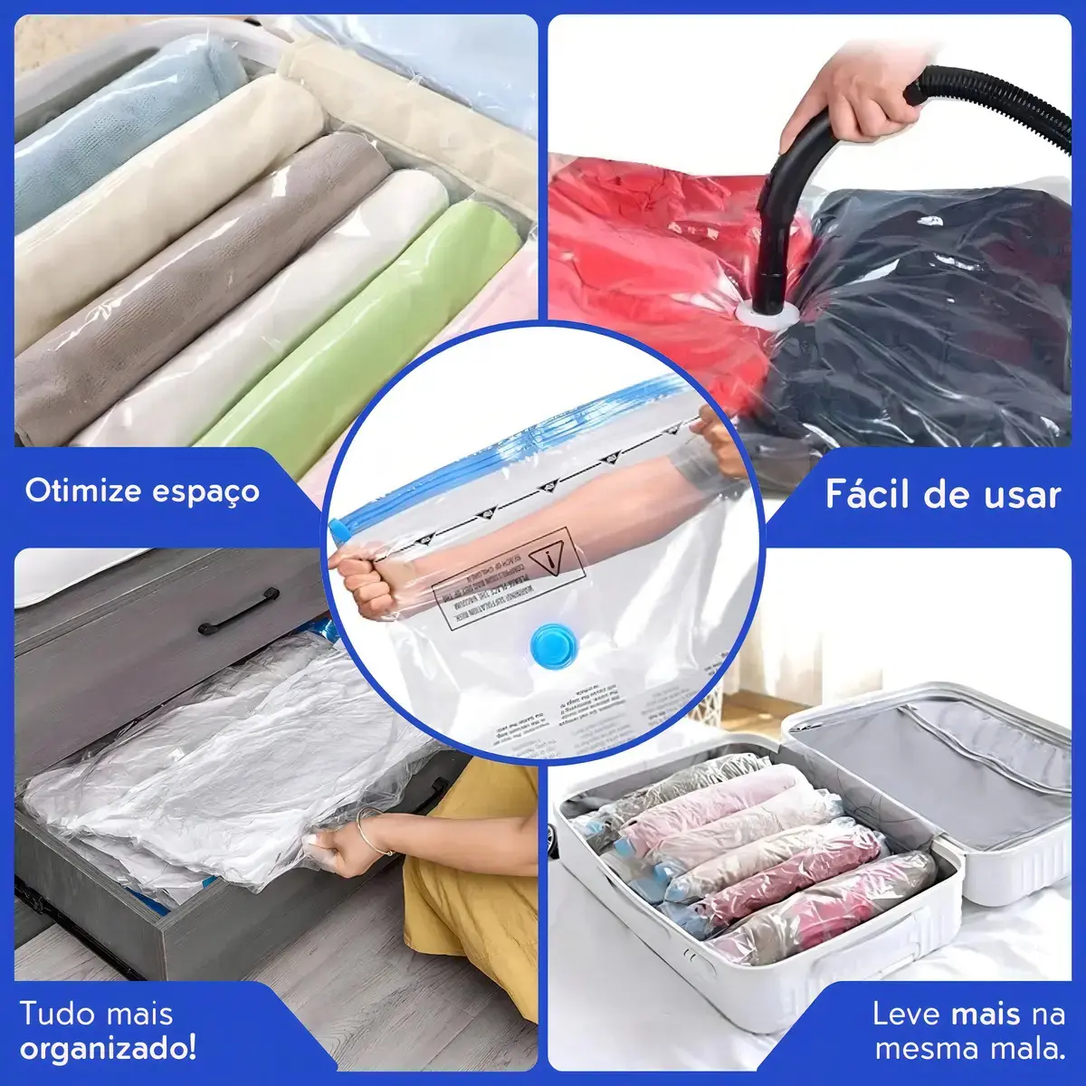 Kit 4 Saco A Vacuo Magnow G Viagem Roupa 70x110cm + Bomba De Vácuo thumbnail 2