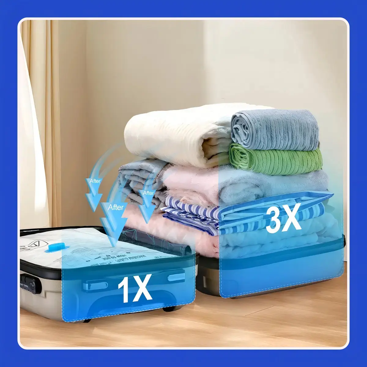 Kit 4 Saco A Vacuo Magnow G Viagem Roupa 70x110cm + Bomba De Vácuo thumbnail 3