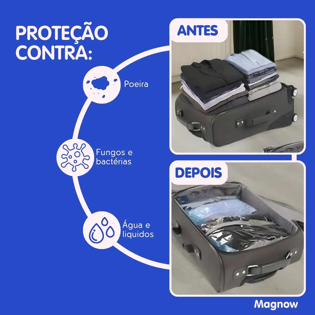 Kit 4 Saco A Vacuo Magnow G Viagem Roupa 70x110cm + Bomba De Vácuo thumbnail 4