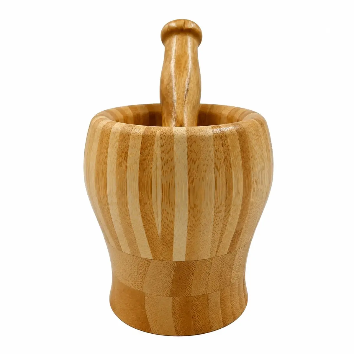 Pilão de Bambu com Socador Grande Triturador de Alho Temperos | Resistente, Fácil de Limpar, Triturador, Manual, Multiuso