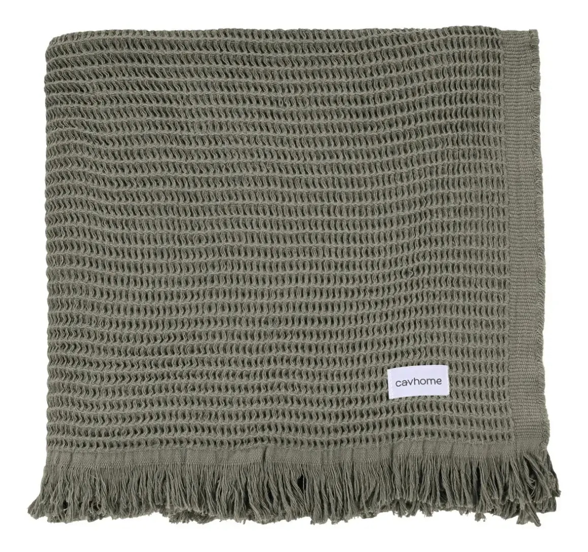 Manta Decorativa 1,50x2,00m Algodão Liso Marrom Piquet Franja Cavhome