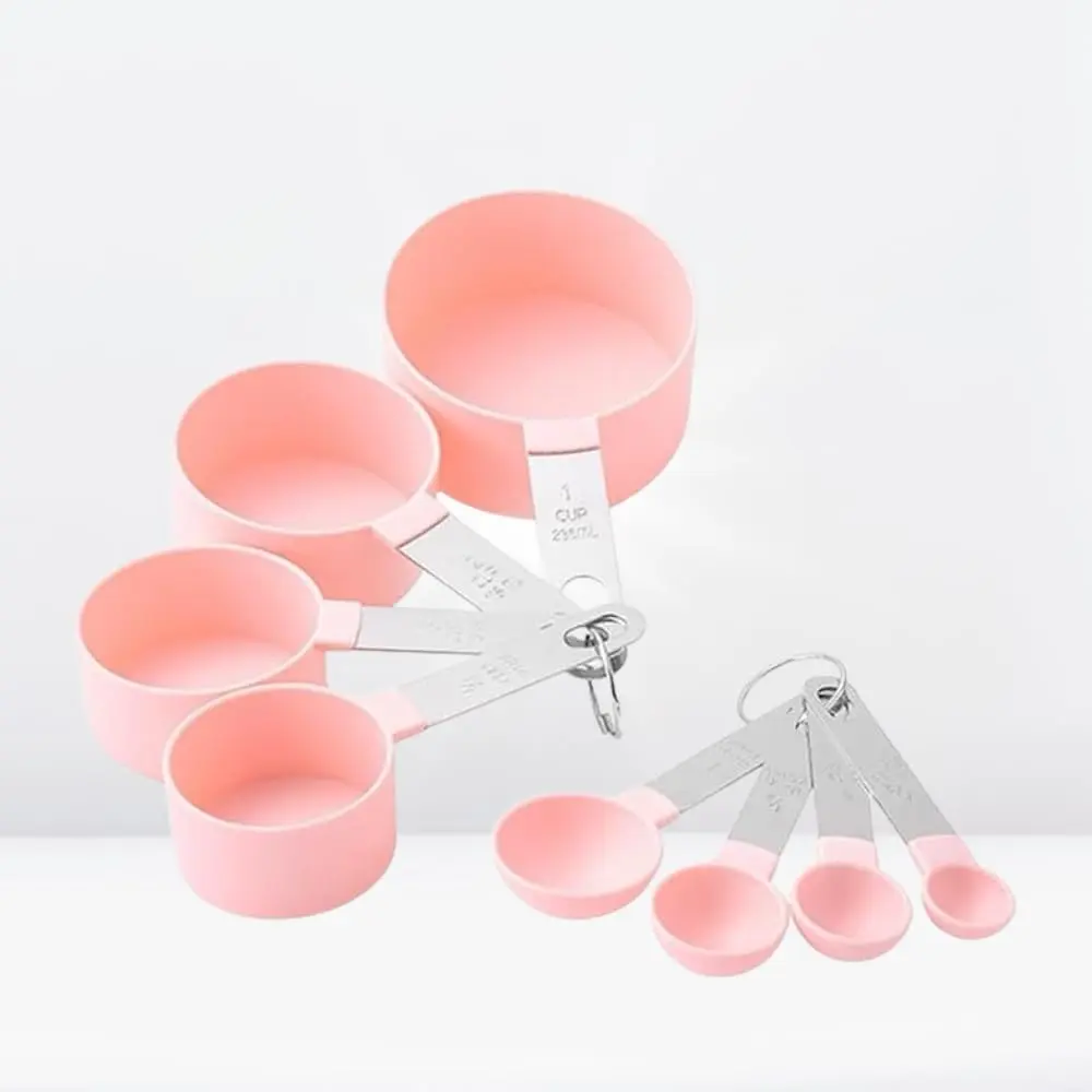 Kit Medidor Culinário 8 Peças em Inox e PP Colheres e Xícaras com Medidas Precisas em ML para Receitas Doces e Salgadas (Rosa) - 1