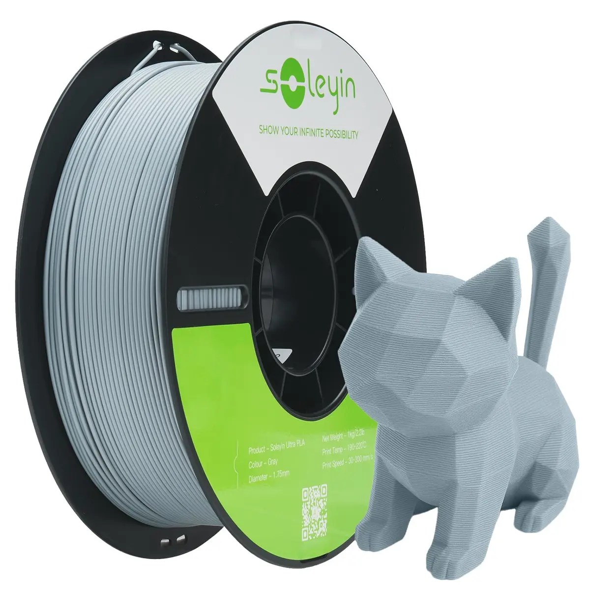 Creality Filamento Soleyin Ultra PLA 1,75 mm para Impressora 3D, Velocidade de 300 mm/s, Resfriamento e Modelagem Rápidos, Bobina de 1kg (2,2lb), para Creality Ender K1, K1C Series (Cinza)