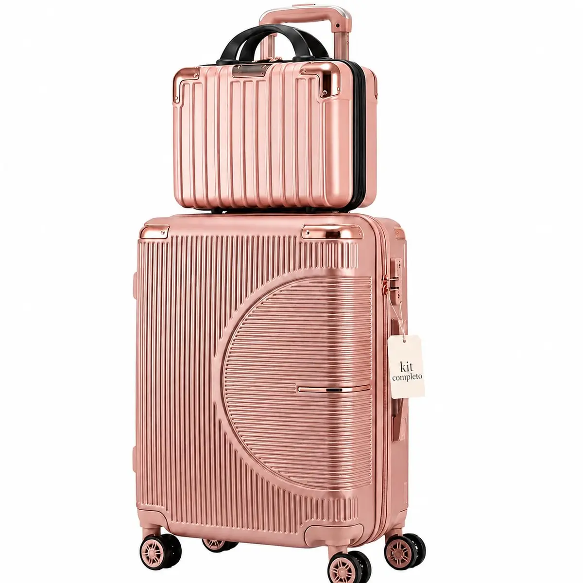 Mala de Bordo 10kg Rosa | Frasqueira Expansível Aprovada ANAC, Bagagem de Mão, 4 Rodas Duplas 360°, Cadeado TSA, Divisória Interna, Leve e Resistente