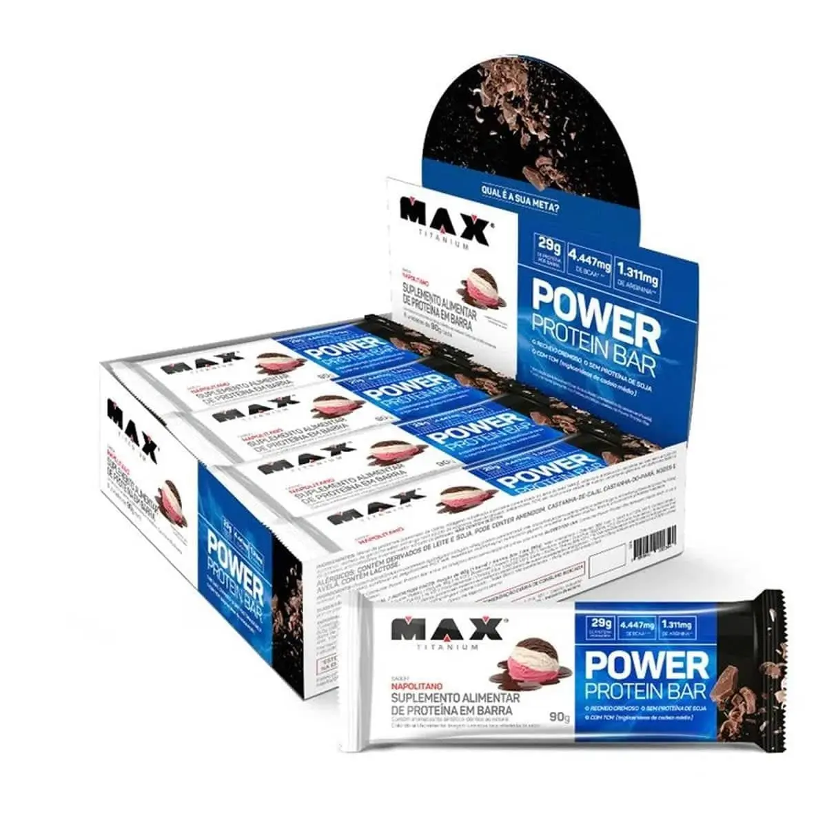 Max Titanium Power Protein Bar Caixa Com 8 Unidades (720G) - Napolitano