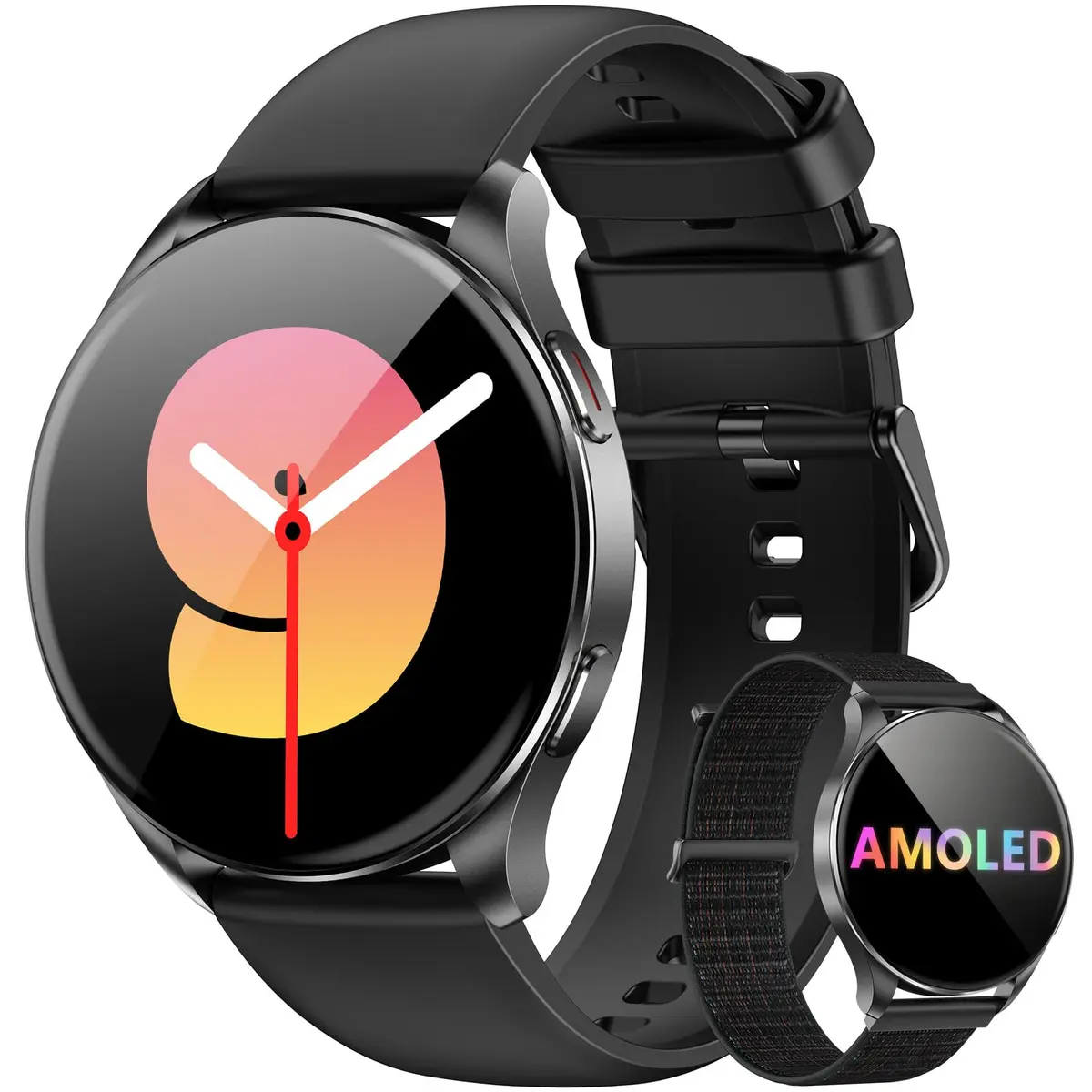 Blackview Smartwatch W40, Tela AMOLED 1.43" com Chamadas Bluetooth, 100+ Modos Esportivos, IP68 à Prova D'Água, Bateria 7 Dias, 2 Pulseiras, Assistente de Voz IA, Compatível com Android e iOS, Preto