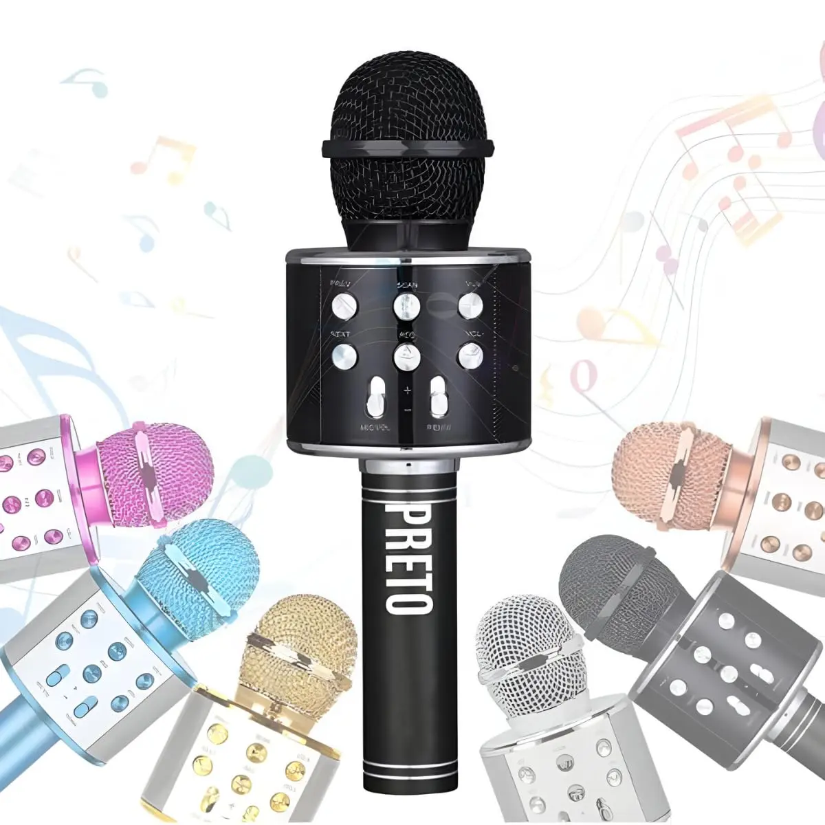 Microfone Infantil Karaoke Sem Fio Recarregável USB Portátil (PRETO) | para Crianças Menina Menino Festas e Eventos