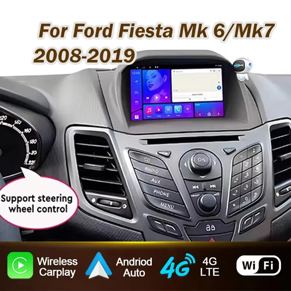 Rádio Automotivo para Ford Fiesta MK6 MK7 2009-2017 com Carplay, Android Auto, Tela Multimídia 2din, Vídeo, 4G, WIFI, Navegação e Som Estéreo - 1