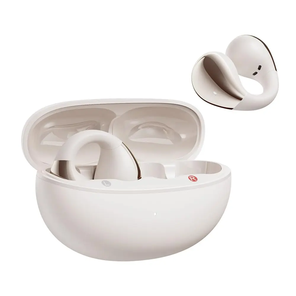 Fones de Ouvido Abertos QCY Crossky C30, Fones Bluetooth 5.4 com Clipe, Conforto Leve, Ajuste Estável, 25 Horas de Reprodução (Branco)