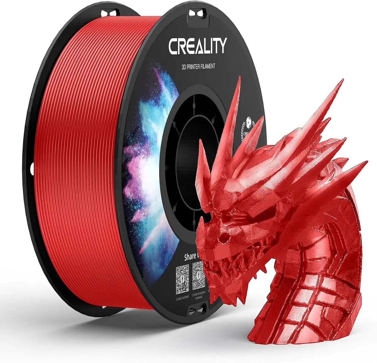Creality Filamento de Impressão 3D de 1,75 mm, Excelente Resistência, Alta Precisão, Inodoro, Não Tóxico e à Prova de Umidade, 1 kg de Filamento PETG Brilhante para Impressora 3D (Vermelho)