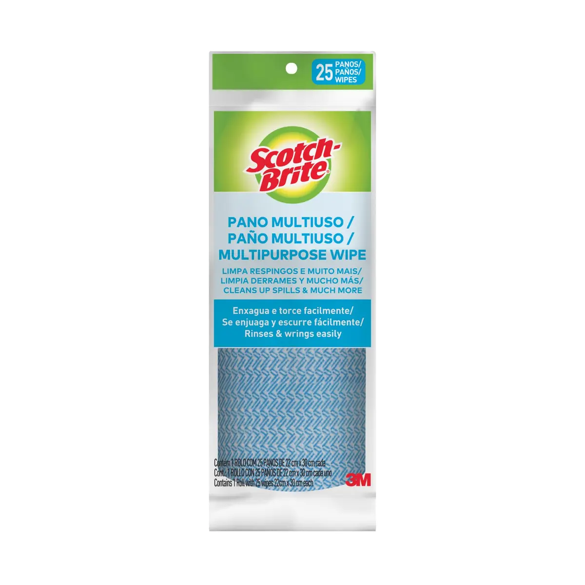 Scotch-Brite 3M Pano Multiuso para Limpeza Geral Cor Azul 25 Unidades | Superabsorvente, Ideal para limpeza geral da casa, Seca rapidamente, Enxagua facilmente sem reter odores, Lavável à máquina
