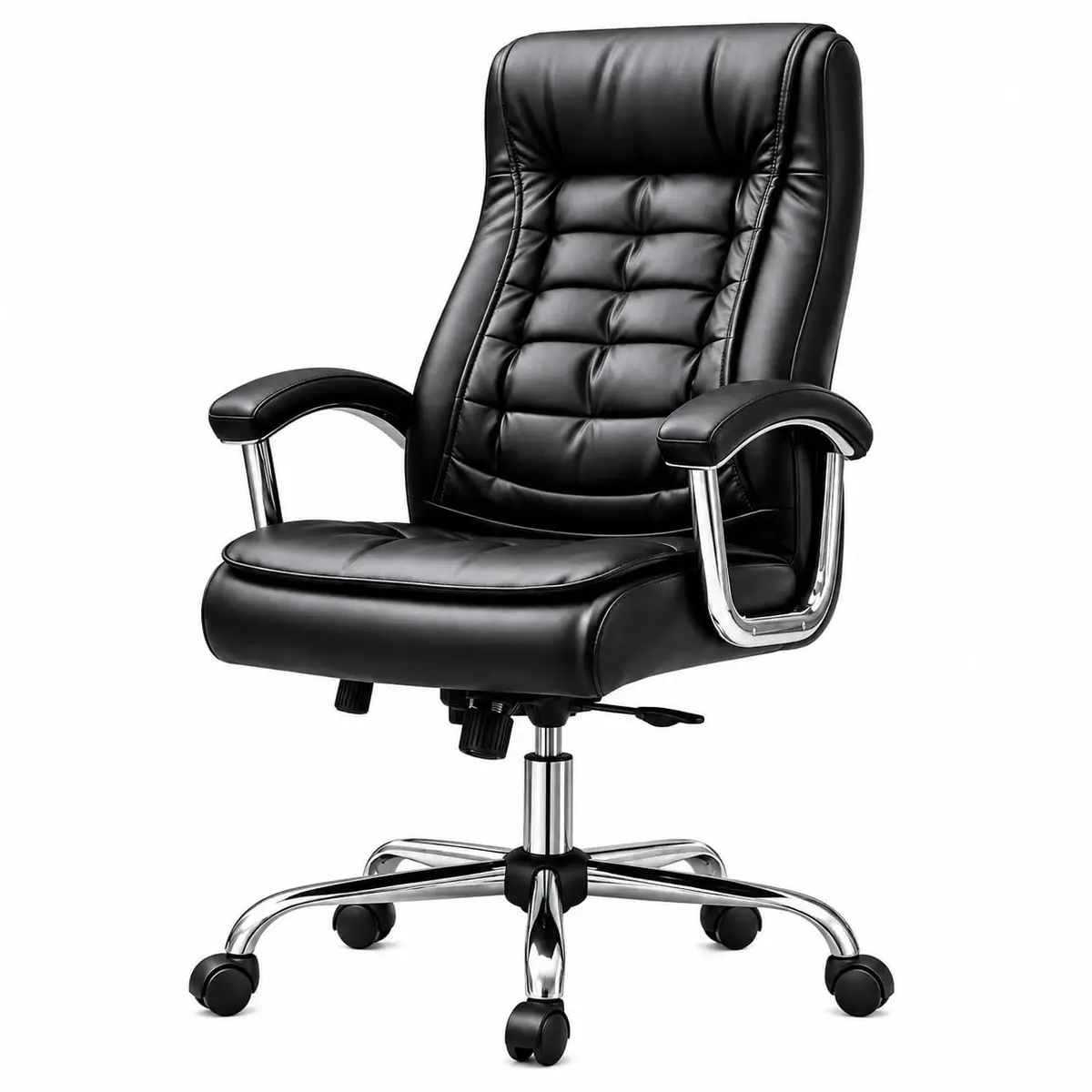 Cadeira de Escritório Presidente Executiva Marrom com Molas Ensacadas, Encosto Alto Acolchoado, Altura Regulável, Giro 360°, Braços Revestidos e Base Cromada com Rodízios