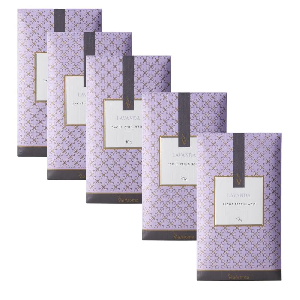 Kit 5 Sachês Perfumados Via Aroma Para Guarda-Roupa, Armários, Carros (Lavanda)