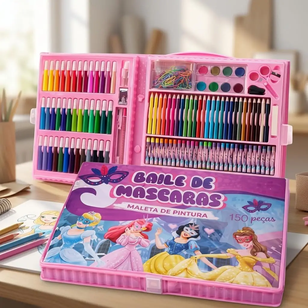 Maleta de Pintura Infantil Kit Completo para Desenho e Colorir | 150 Peças, Kit Completo, Para Crianças, Desenho e Colorir, Maleta Portátil
