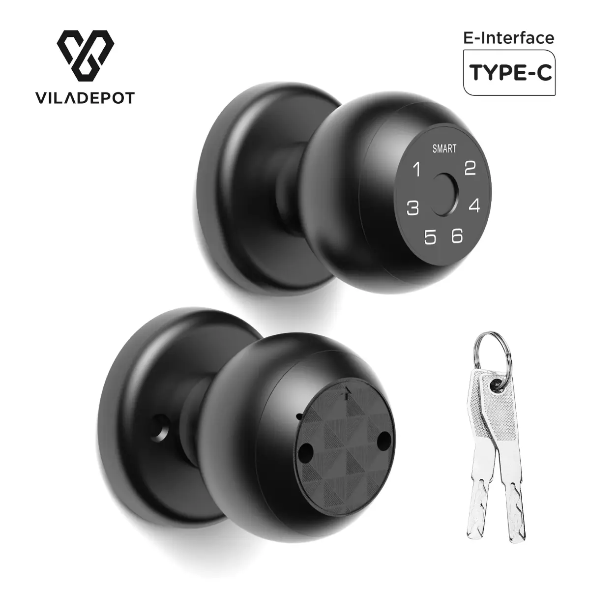 Viladepot fechadura inteligente com impressão digital, controle por aplicativo, interface TYPE-C, senha, desbloqueio, teclado eletrônico com tela sensível ao toque, interno