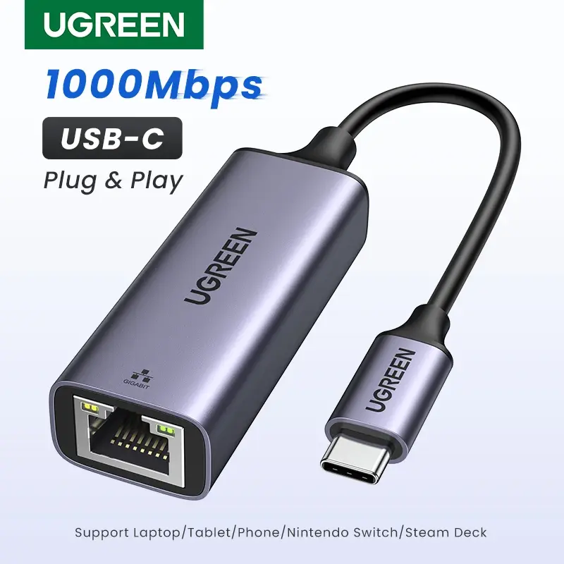 Ugreen usb c ethernet adaptador 1000/100mbps usb lan rj45 thunderbolt 3 para o portátil macbook samsung ipad usb ethernet placa de rede