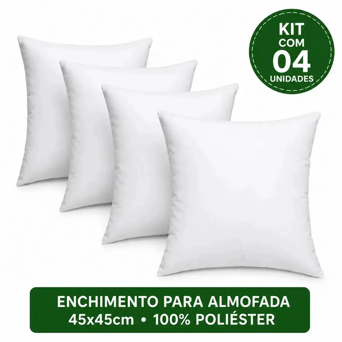 Kit 4 Refis De Almofada Mltm Ecom Super Macio Para Enchimento De Fibra Siliconada Antialérgico 45x45cm Branco Macia Direto De Fábrica - 1
