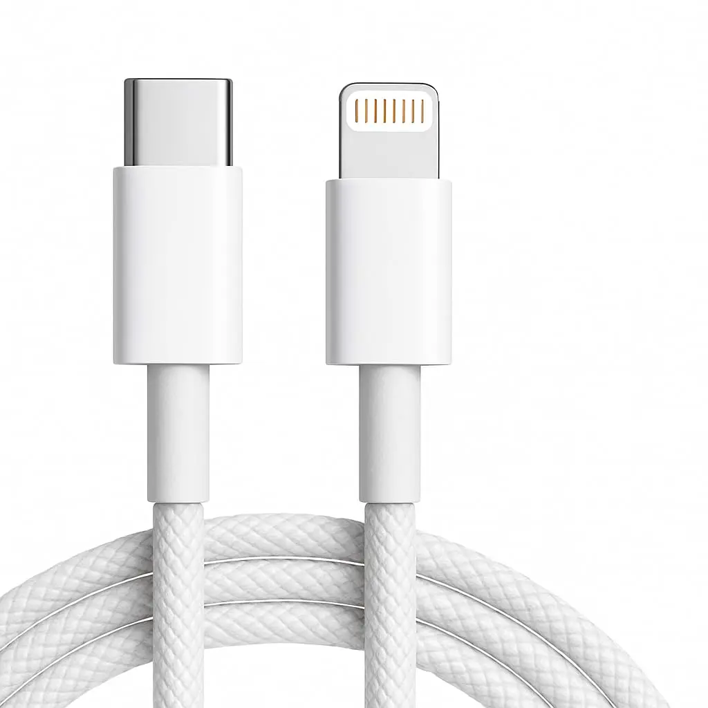 Cabo Carregador Turbo USB-C 1 Metro Trançado De Nylon Branco Compativel Com Iphone 14,13,12,11,X e XR - 1