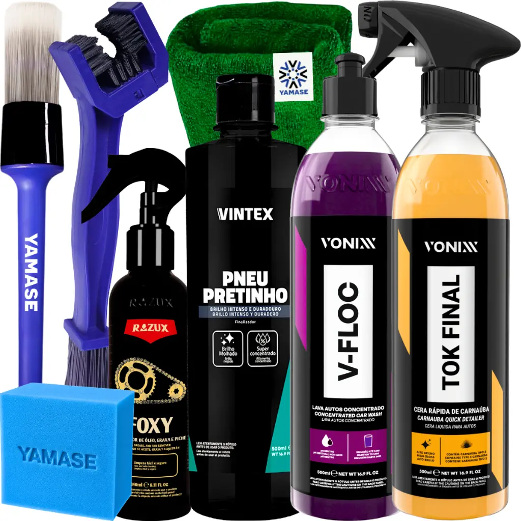 Kit  para Lavar Moto Pretinho Foxy  V-Floc  Tok Final Limpa Corrente - 1
