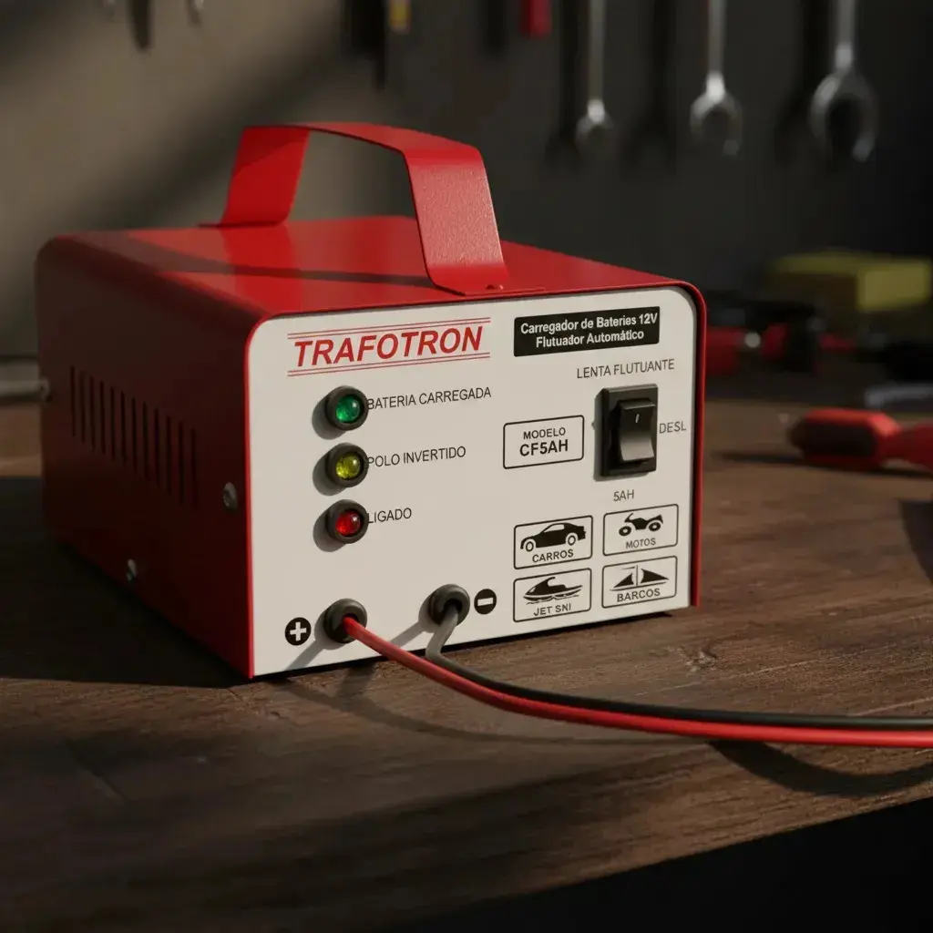 Carregador de Bateria Trafotron CF5AH para Carro, Moto e Barco 12V Bivolt com Carga Lenta e Semirrápida thumbnail 2