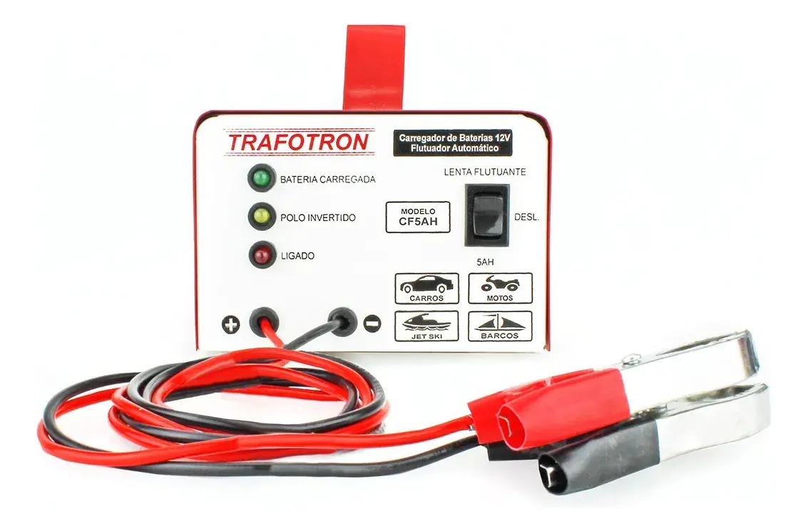 Carregador de Bateria Trafotron CF5AH para Carro, Moto e Barco 12V Bivolt com Carga Lenta e Semirrápida thumbnail 7