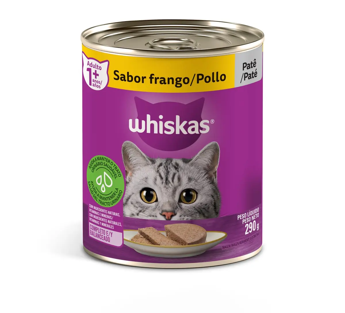 Pack de Ração Úmida Whiskas Lata Patê de Frango para Gatos Adultos 290 g - 24 unidades - 1