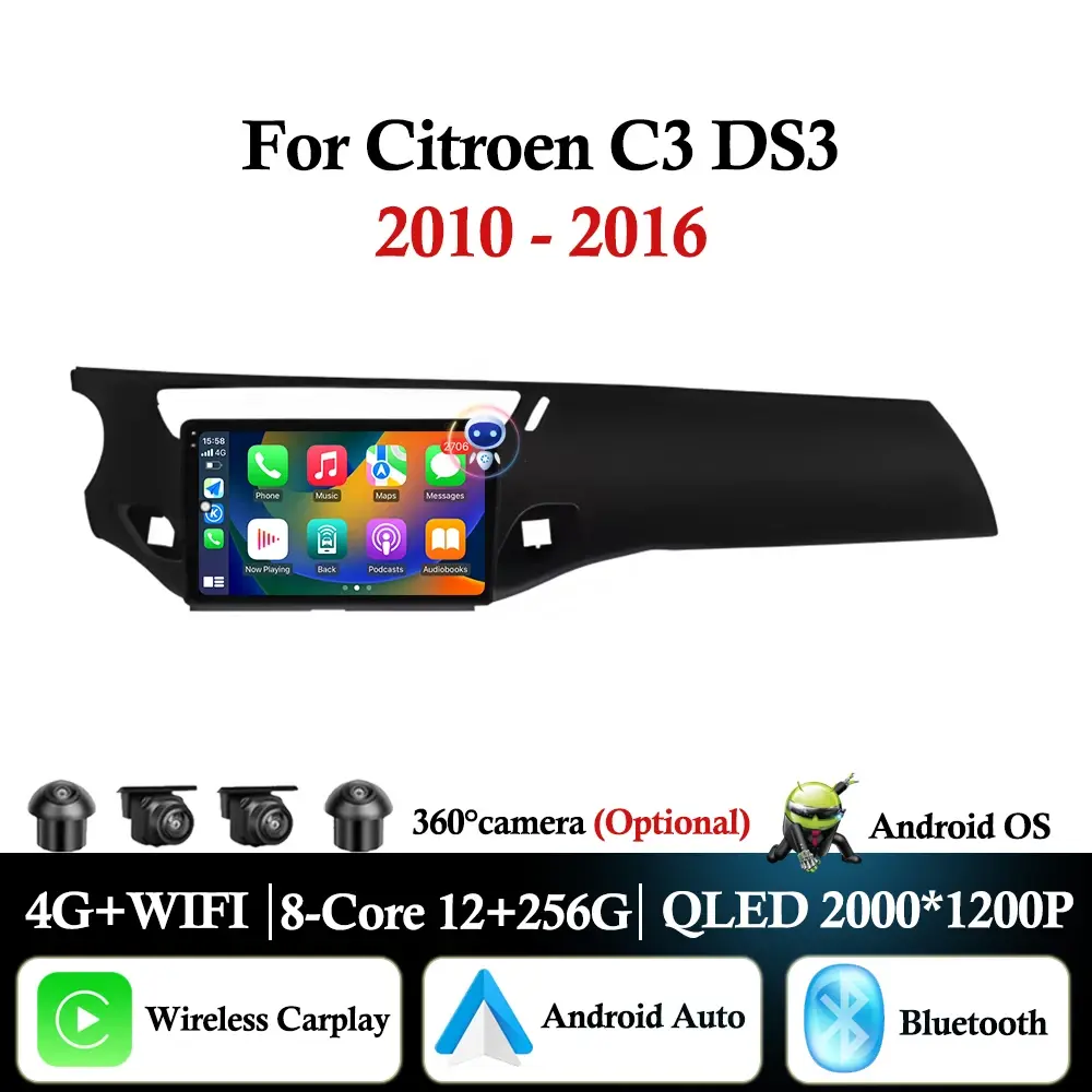 Android auto carplay para citroen c3 ds3 2010 - 2016 rádio do carro vídeo multimídia player wifi bt navegação gps dsp estéreo - 1