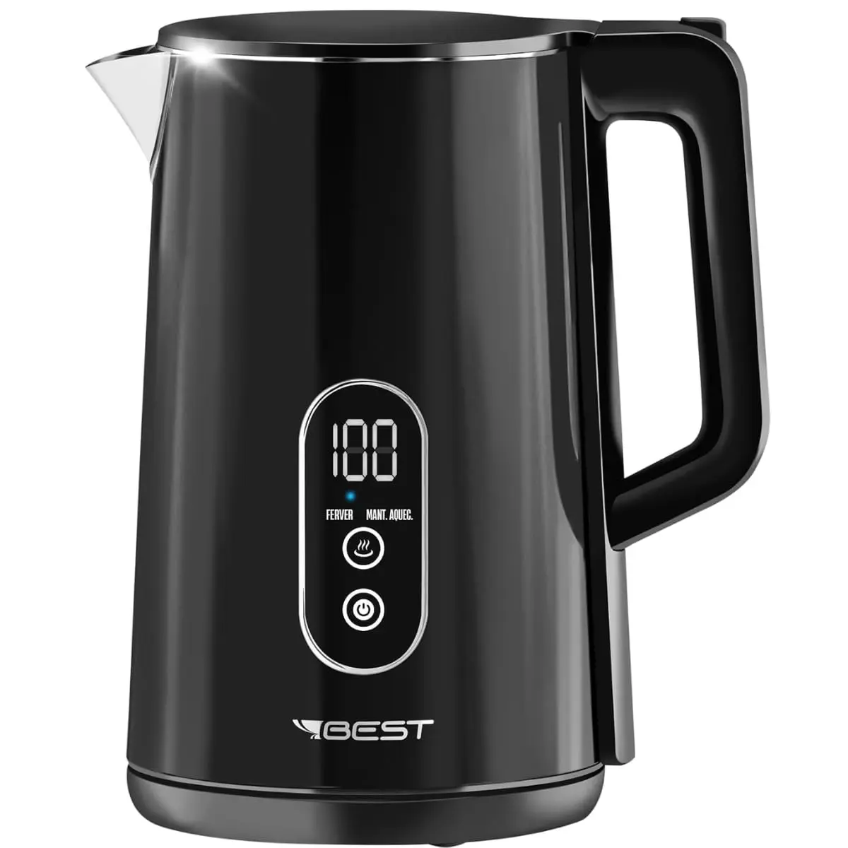 BEST Chaleira Elétrica Digital 2L, Preto, Aço Inoxidável, 1500W, Display Digital com 3 Modos, Função Manter Aquecido, 220V