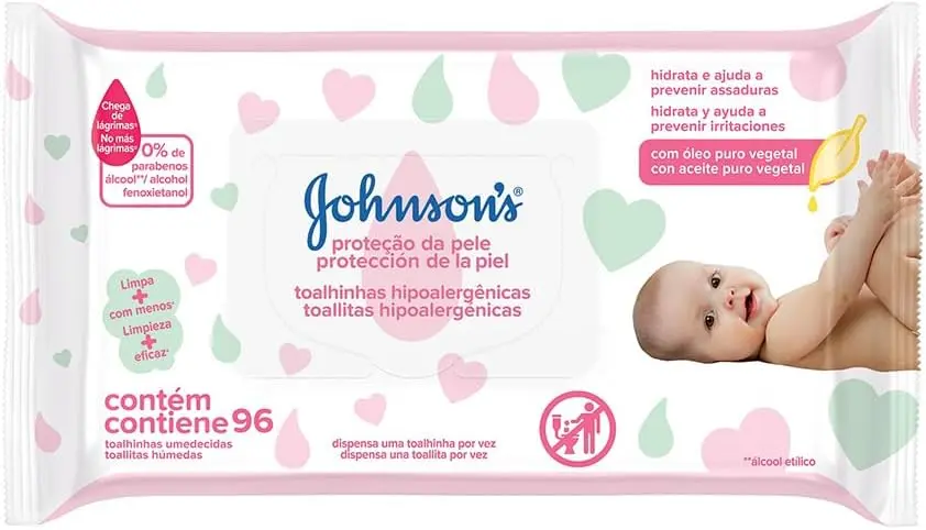 Lenços Umedecidos Johnson's Baby Proteção da Pele, 96 Unidades