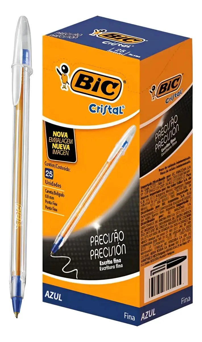 Caneta Bic Cristal Ponta Fina 0.8mm Azul Caixa C/ 25 Cor do exterior Transparente